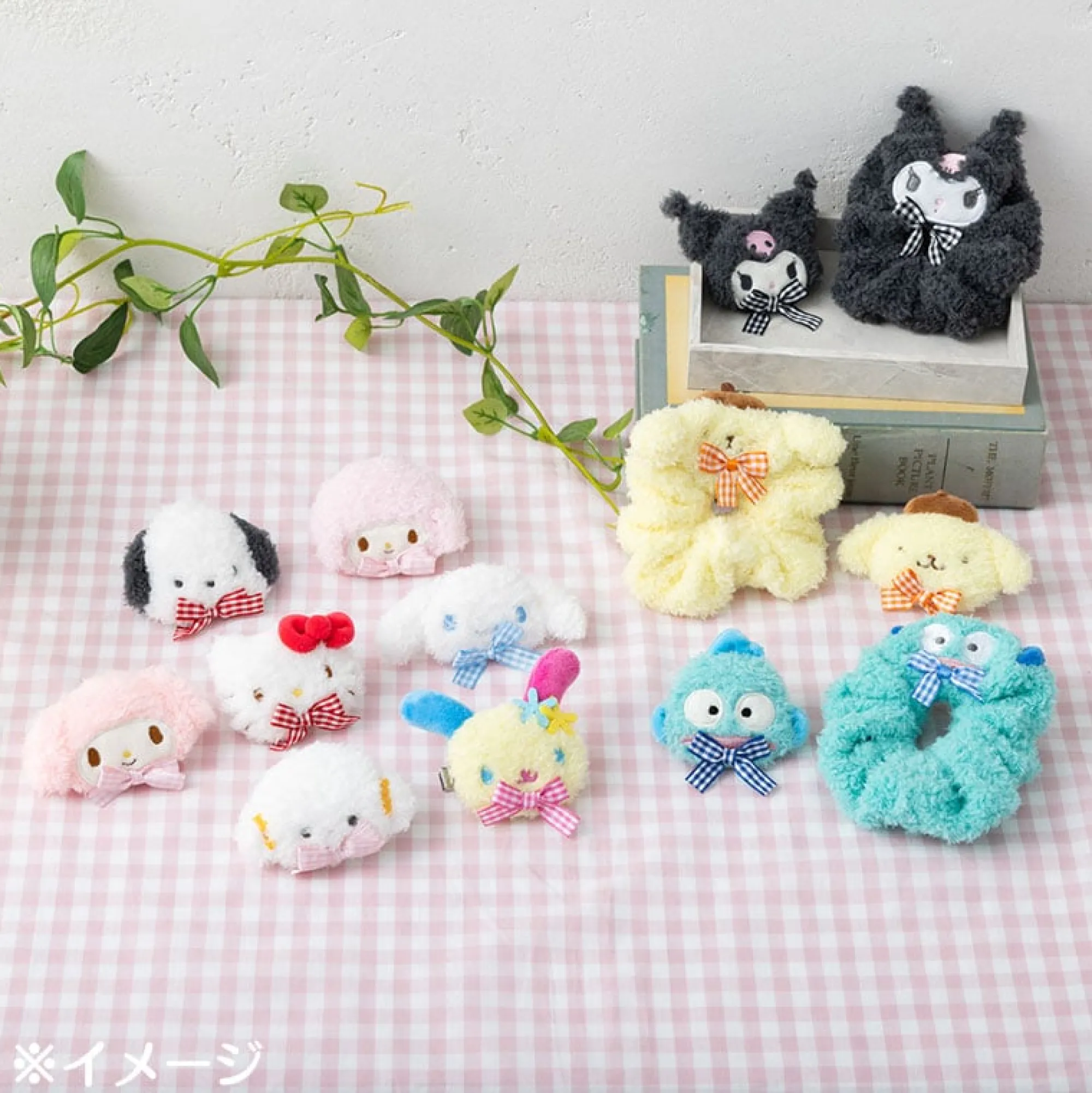 Japan Original U*SA*HA*NA Plush Hair Clip (Gingham Bow)